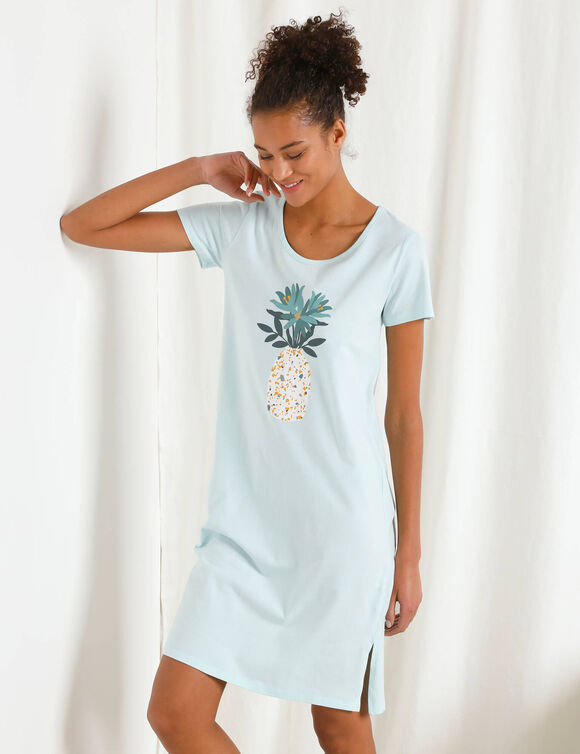 Chemise de nuit courte imprimée "vase fleuri" (aqua)