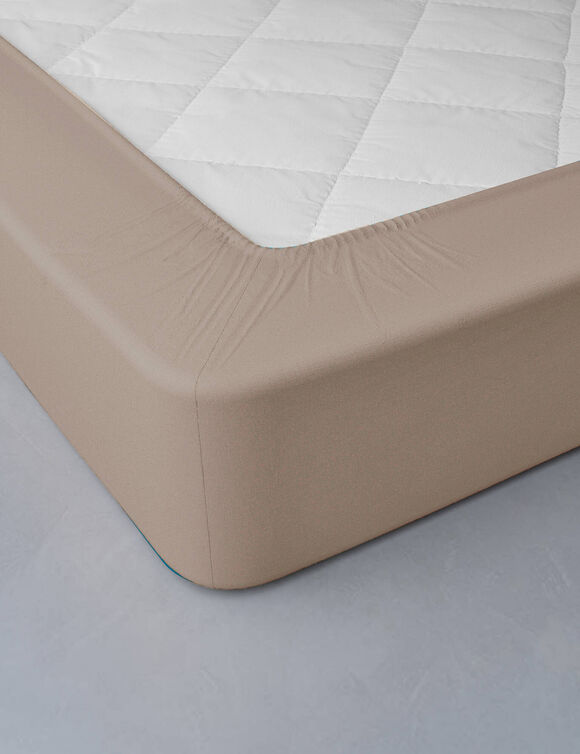 Effen hoeslaken in jersey, hoekdiepte 40 cm (grijsbeige)