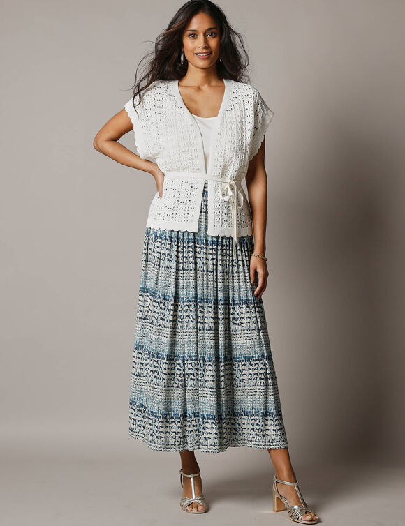 Jupe imprim&eacute;e en cr&eacute;pon, taille &eacute;lastiqu&eacute;e  (bleu / &eacute;cru)