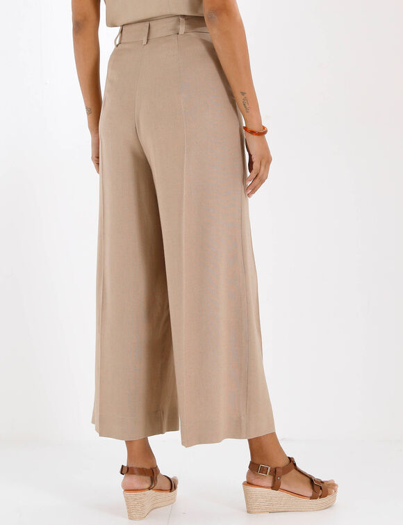 Pantalon effet jupe-culotte, en lin m&eacute;lang&eacute; (taupe)