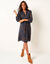 Robe housse col mao, crépon imprimé (bleu / chocolat)