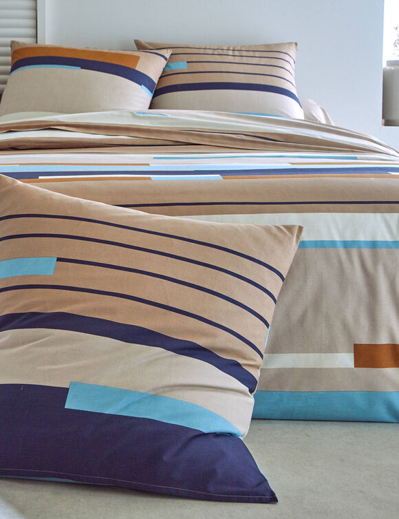 Bedlinnen Liam met geometrische print - in katoen (beige)