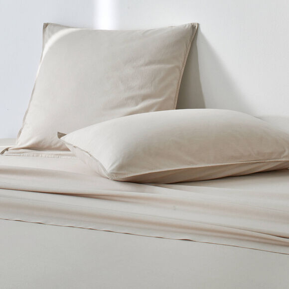 Linge de lit uni - coton lav&eacute; 57 fils/cm&sup2; (sable)