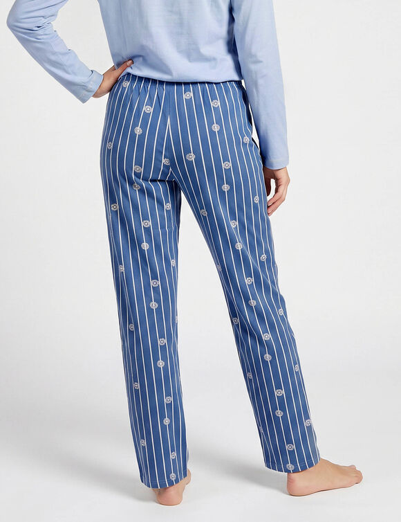 Gestreepte pyjamabroek &bdquo;botanische charme&ldquo; (blauw / ecru)