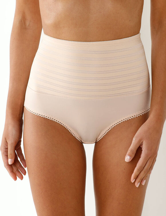 Afslankende gaineslip in glanstricot en jacquardtule - intense steun (huidkleur)