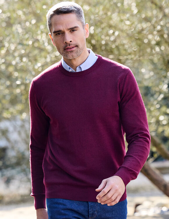 Pull col rond 80% laine (bordeaux)