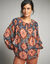 Voile blouse, bedrukt (marine / koraal)