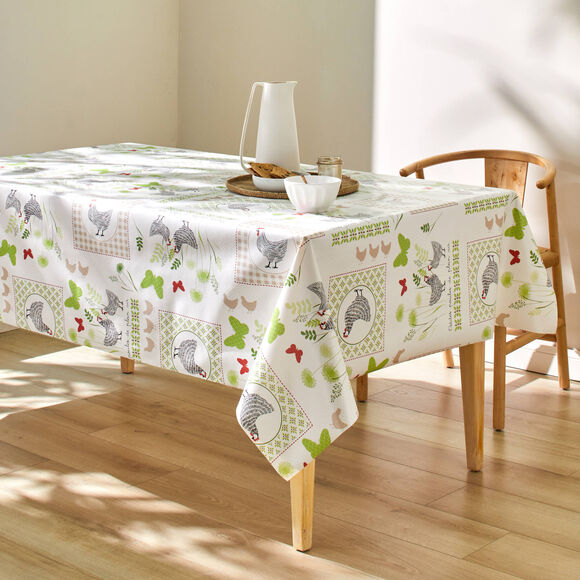 Tafelkleed met kippenprint (wit / groen)
