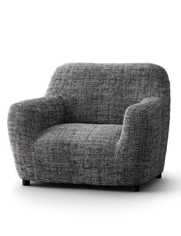 Housse bi-extensible microfibre effet faux uni pour fauteuil et canap&eacute; (gris anthracite)