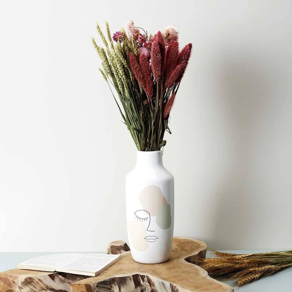 Vase céramique motif visage - hauteur 30 cm (multicolore)