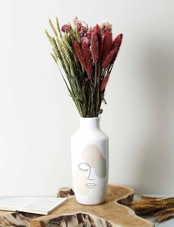 Vase céramique motif visage - hauteur 30 cm (multicolore)
