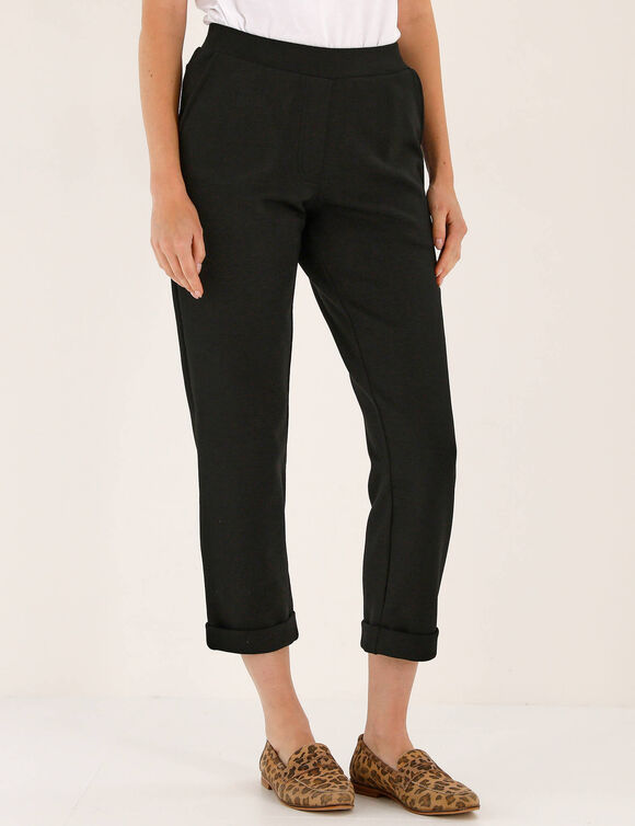 7/8-broek met pijpomslagen, comfortabel tricot (zwart)