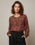 Blouse met strikjes, lange mouwen, voile met bloemenprint (bordeaux)