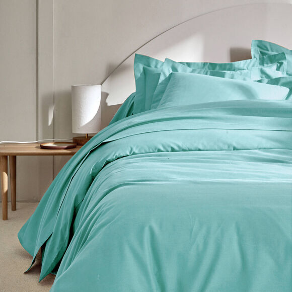 Linge de lit uni polyester-coton Colombine (lagon)
