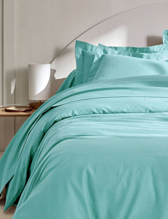 Linge de lit uni polyester-coton Colombine (lagon)
