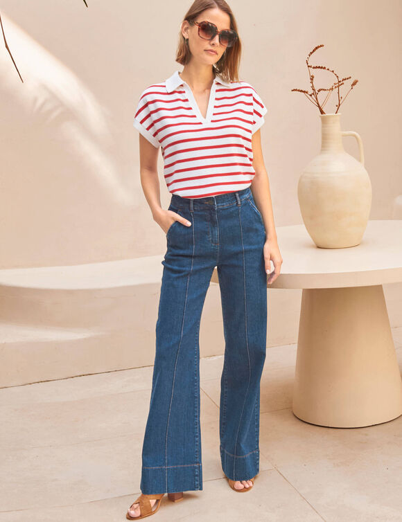 Jean flare &agrave; plis (stone)