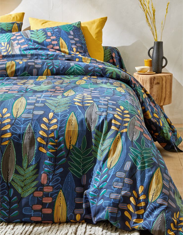 Linge de lit Madi coton motif végétal (marine)