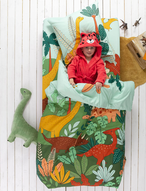 Linge de lit enfant Jurassi coton - Imprimé dinosaure  (vert)