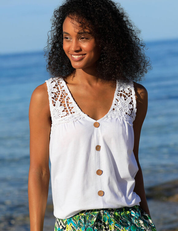 D&eacute;bardeur boutonn&eacute; macram&eacute; (blanc)