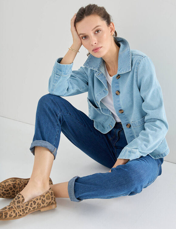 Veste en jean boutonn&eacute;e, style worker (bleached)