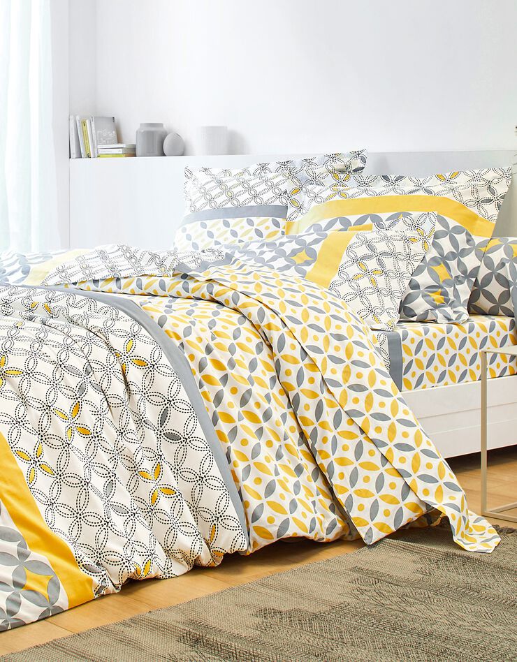 Linge de lit Marlow en coton motifs géométriques, gris / jaune, hi-res image number 0