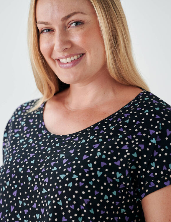 Chemise de nuit coton imprim&eacute; "coeurs" (noir)