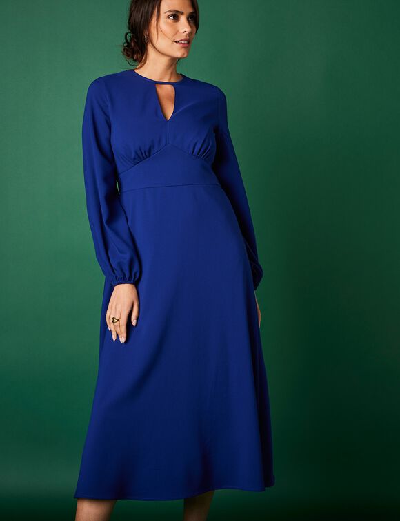 Robe mi-longue évasée unie (bleu dur)