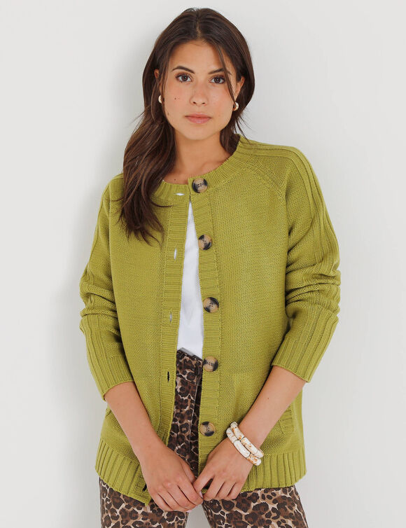 Cardigan boutonné maille fantaisie (vert mousse)