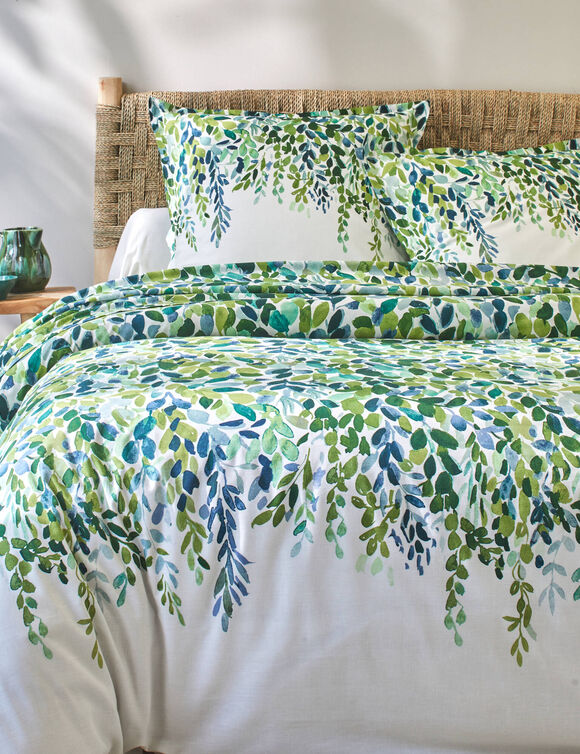 Linge de lit L&eacute;onie imprim&eacute; v&eacute;g&eacute;tal - coton 57 fils/cm&sup2; (&eacute;cru / vert)