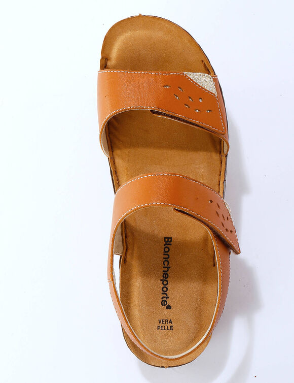 Sandales scratch&eacute;es largeur confort en cuir (marron)