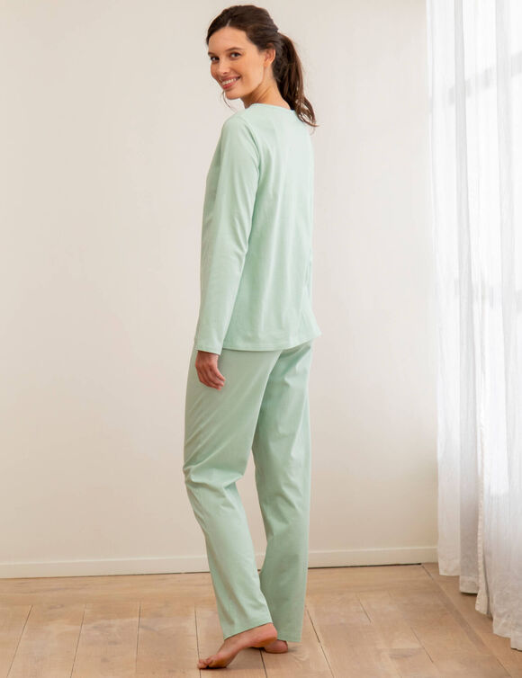 Pyjama in katoen met vogelprint en lange mouwen (linde)