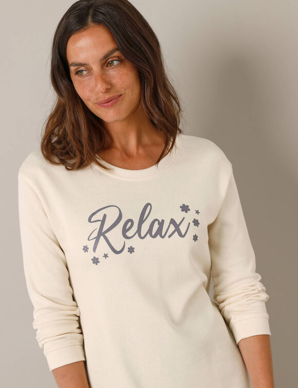 Pyjama met hondjesmotief - tricot en flanel (ecru / grijs)