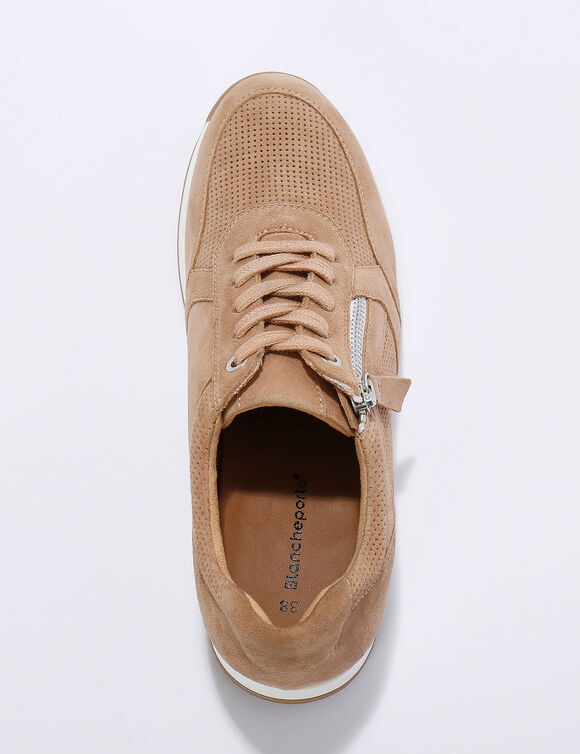 Sneakers met rits, in soepel leer met zool in 2 materialen (beige)