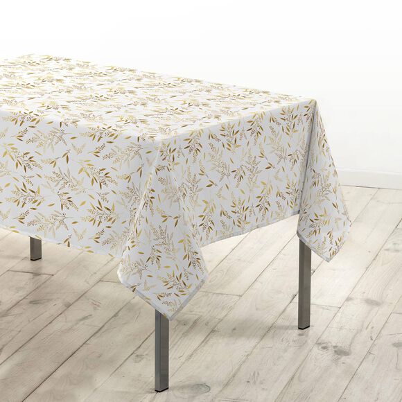 Nappe motif végétal métallisé (blanc / doré)