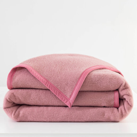 Couverture pure laine d'agneau m&eacute;rinos (vieux rose)