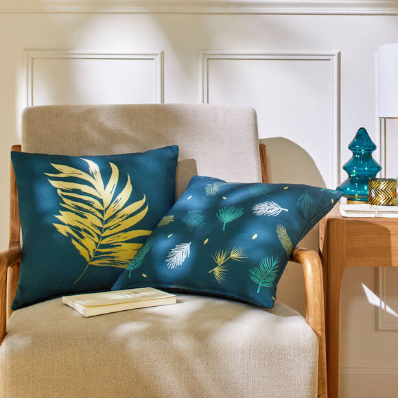 Kussenhoes met bladerenmotief, set van 2  (groen / goudkleurig)