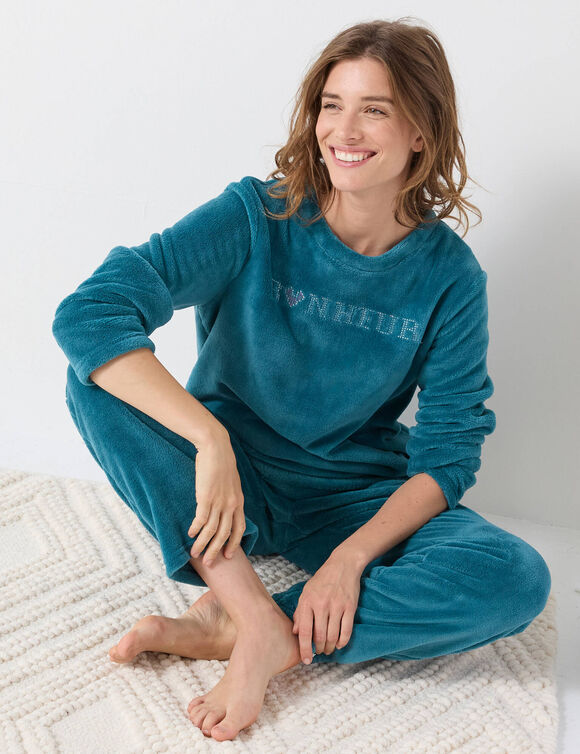 Pyjamacaraco met bloemenprint - verstelbare bandjes (eendenblauw)