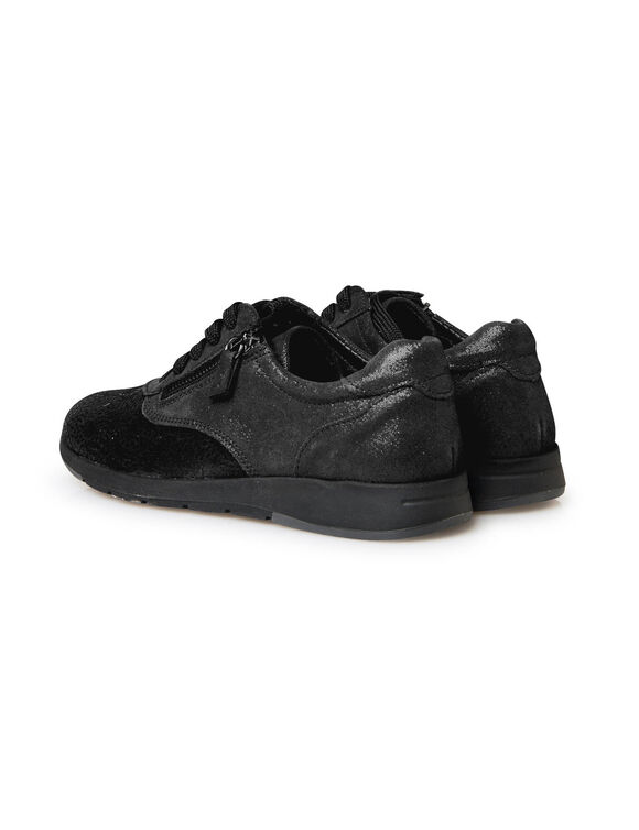 Derbies zippées et lacées en cuir et textile extensible (noir)