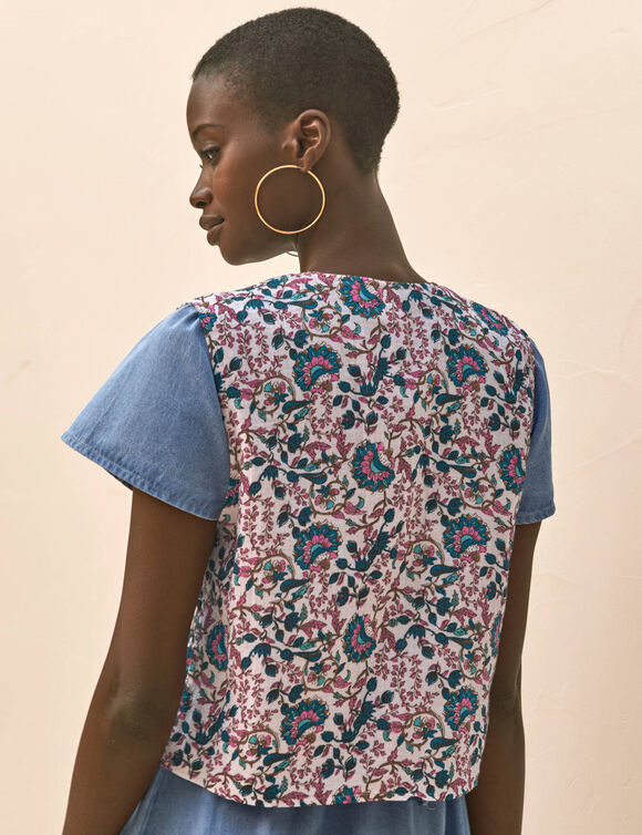 Veste imprim&eacute;e en gaze de coton (&eacute;cru / bleu)