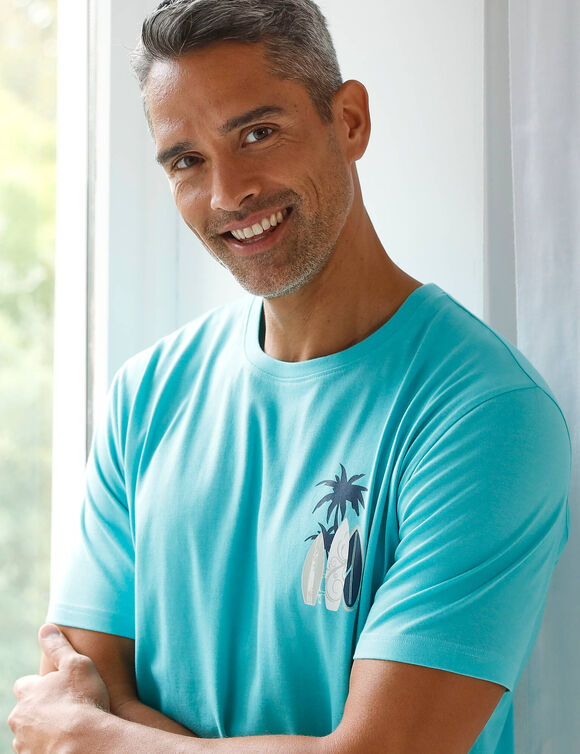 Pyjamashirt met korte mouwen en surfmotief (aqua)