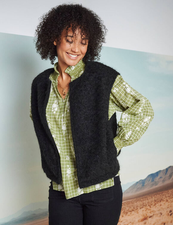 Veste sans manches, maille bouclette (noir)