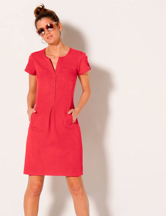 Robe col tunisien, coton léger (tomette)