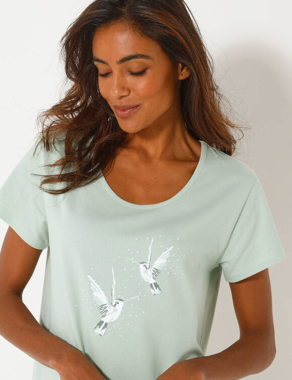 Chemise de nuit courte Oiseaux (tilleul)