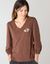 T-shirt met V-hals, hartjesprint (chocolade)