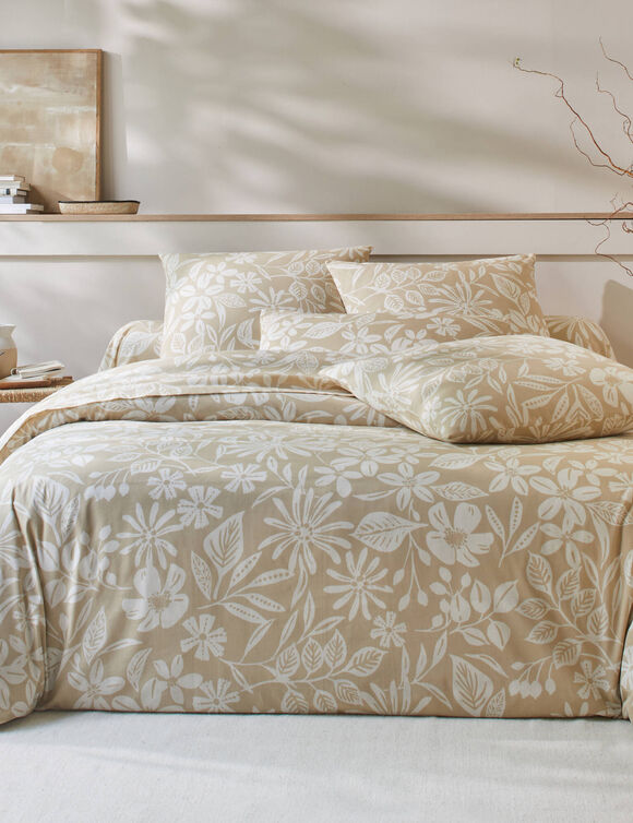 Linge de lit C&eacute;line en coton imprim&eacute; floral (sable)