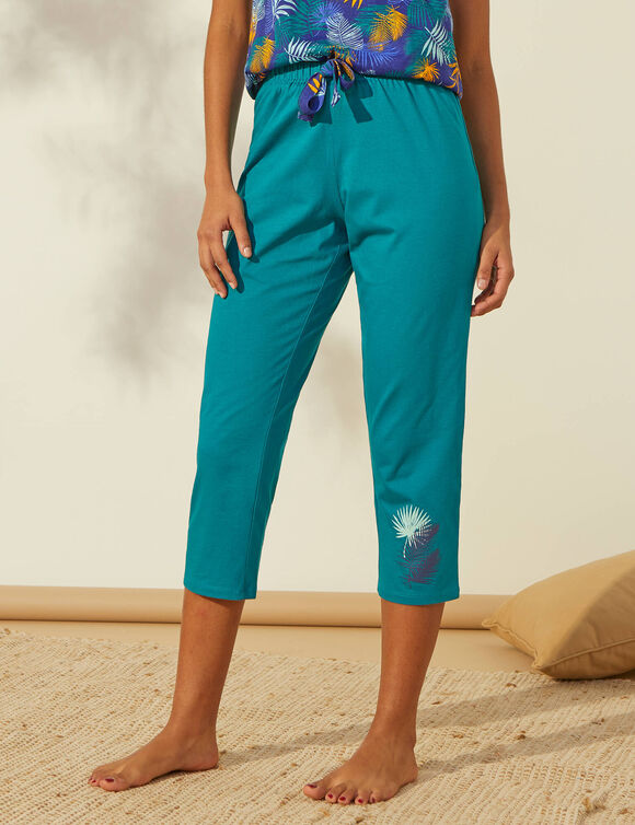 7/8-pyjamabroek in katoen - effen tropical (smaragd)
