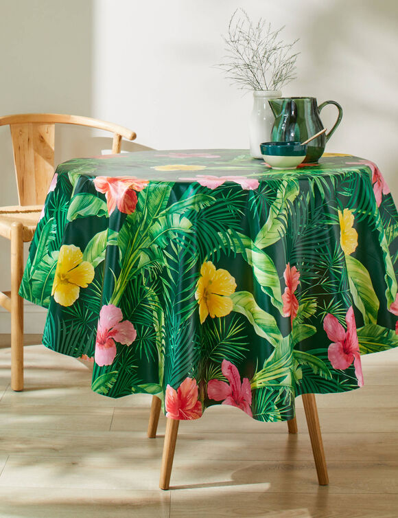 Nappe toile cirée imprimé hibiscus (vert / multicolore)