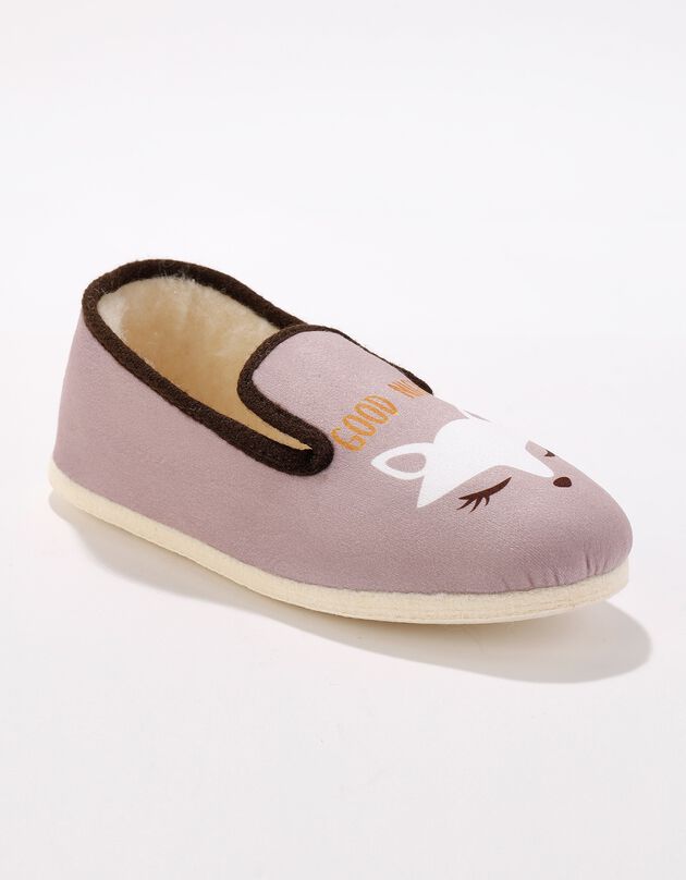 Pantoffel met wolvoering en vosprint - dames, taupe Pantoffel met wolvoering en vosprint - dames, taupe, hi-res
