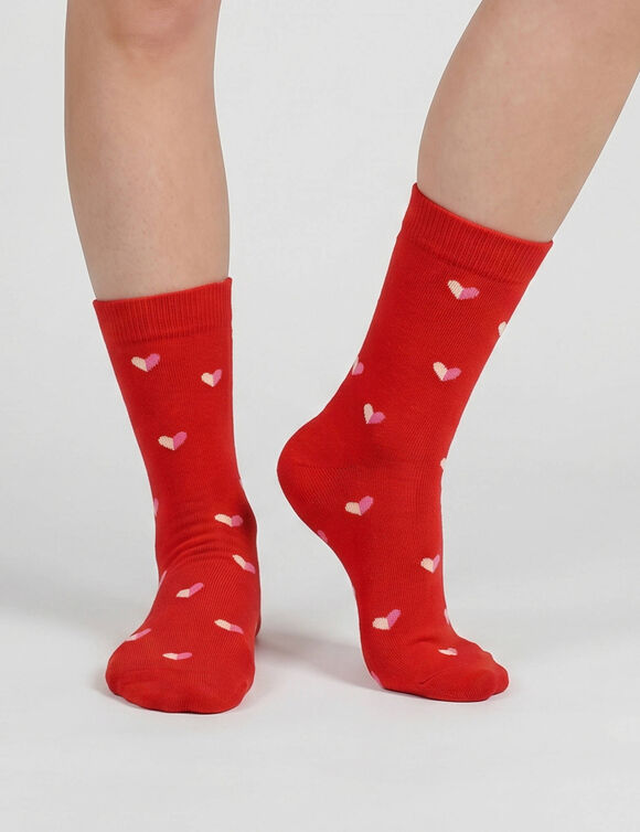 Mi-chaussettes fantaisie &agrave; motifs coeurs - lot de 3 (rouge / rose)