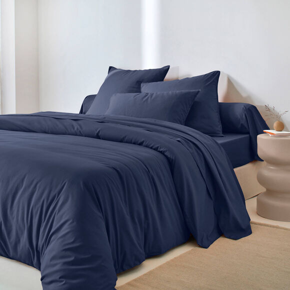 Linge de lit uni - coton lav&eacute; 57 fils/cm&sup2; (bleu encre)